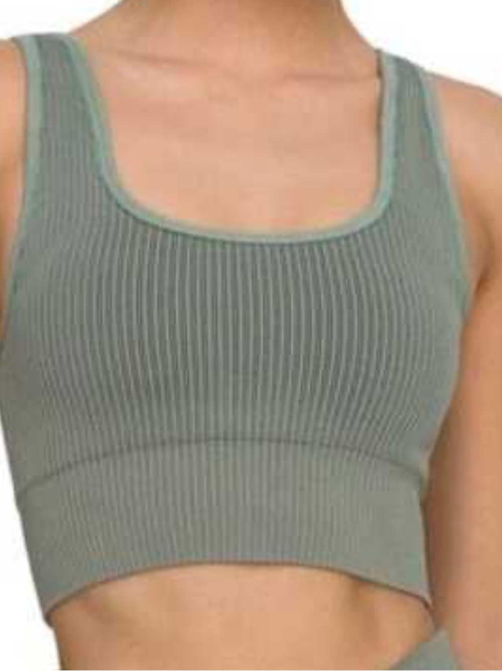 Good American Seamless Ribbed Sports Bra Olive Green Stripped Size 1/2 NWT